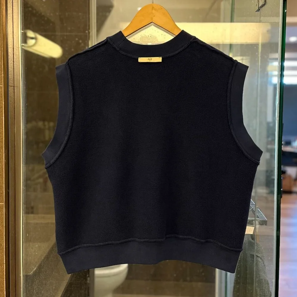 (NWOT) NLT Cotton-Fleece Boxy Garment-Dye Sleeveless Sweatshirt Vest (True Navy) - Picture 10 of 16